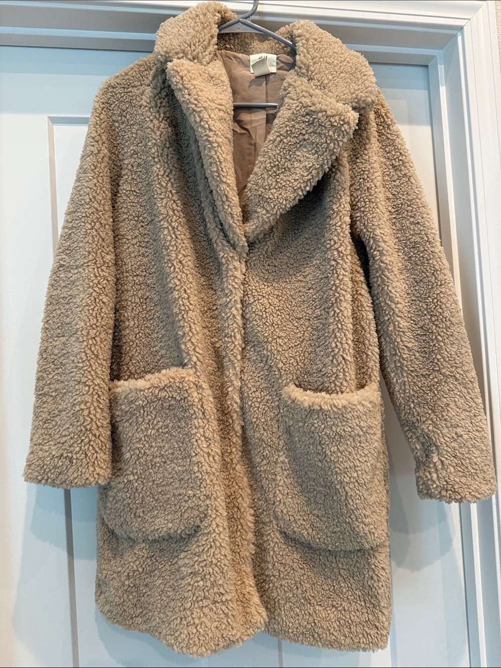 H&M Beige Teddy Coat with Patch Pockets
